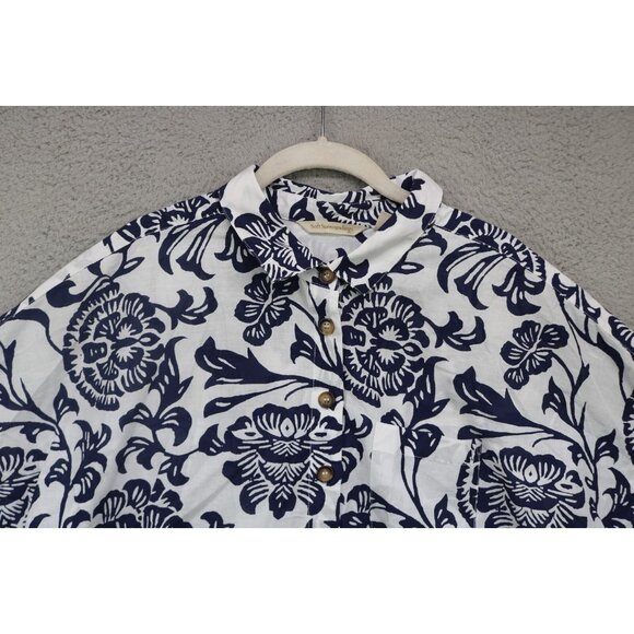 Soft Surroundings Short Sleeve Button Up Blouse-Size XL-Floral-Beachy - Picture 5 of 11